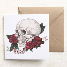Load image into Gallery viewer, Skull And Rose Tattoo Style &#39;Love&#39; Valentines Card - Cherry Pie Lane
