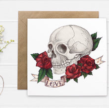 Load image into Gallery viewer, Skull And Rose Tattoo Style &#39;Love&#39; Valentines Card - Cherry Pie Lane
