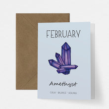 Load image into Gallery viewer, February Birthstone Amethyst Illustration | Birthday | New Baby Card - Cherry Pie Lane
