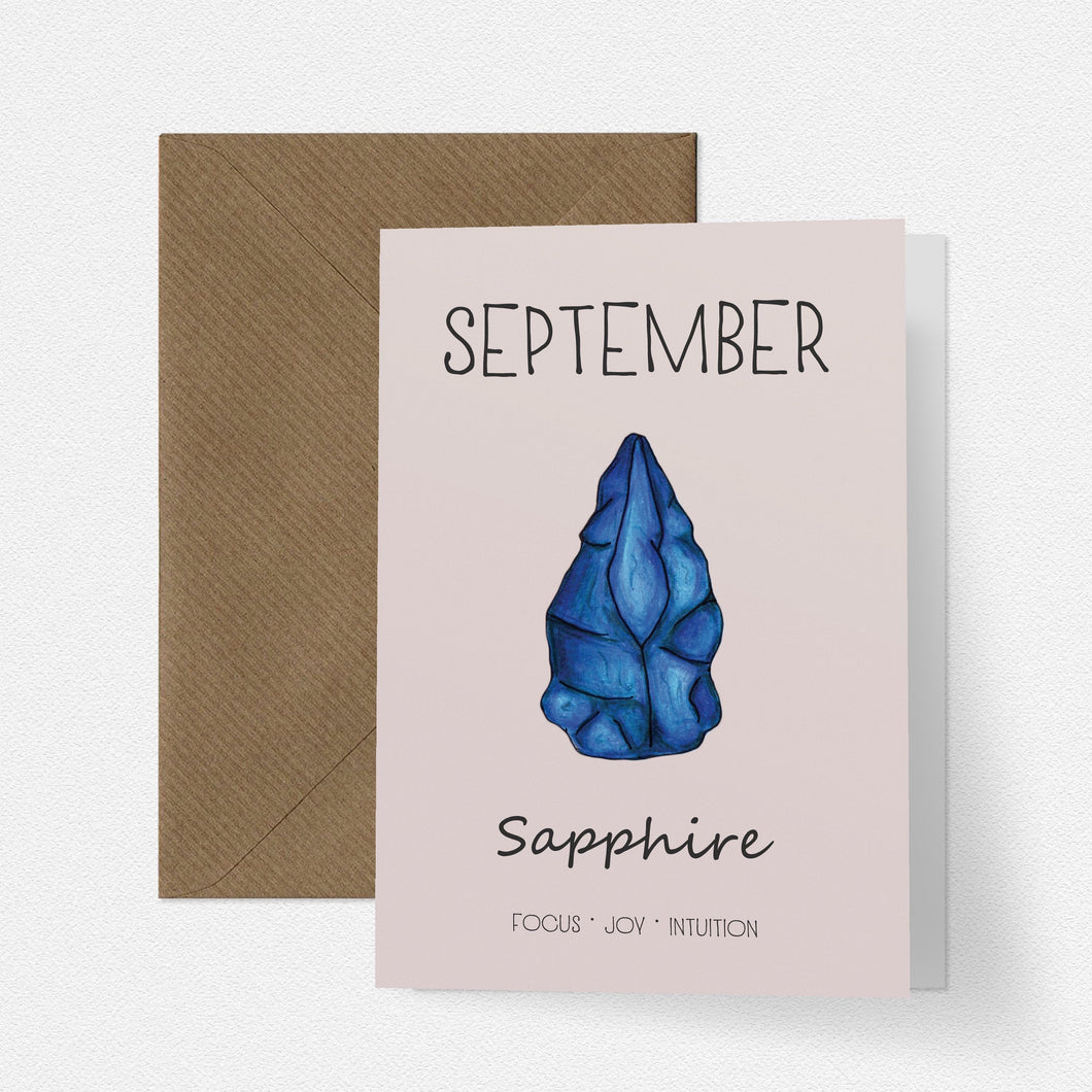 September Birthstone Sapphire Illustration | Birthday | New Baby Card - Cherry Pie Lane