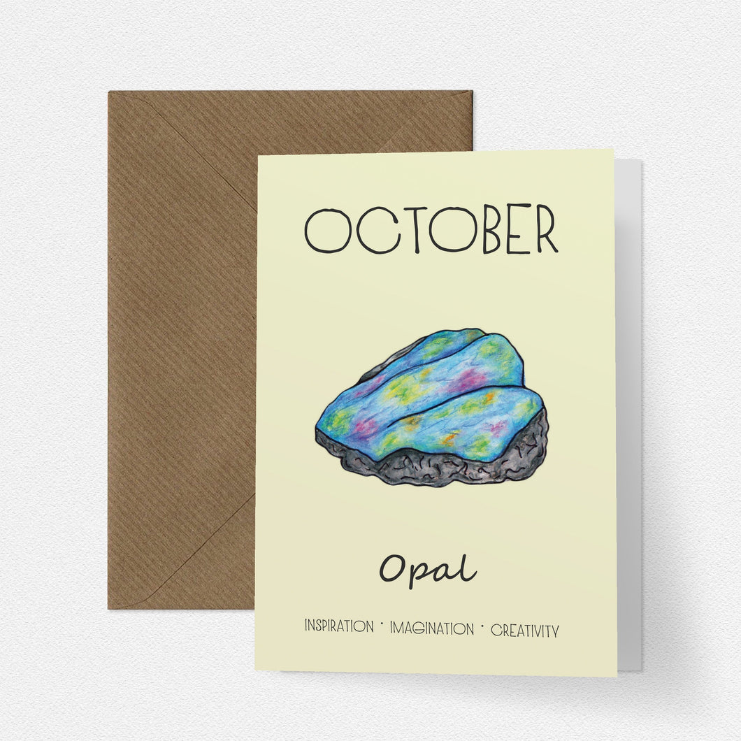 October Birthstone Opal Illustration | Birthday | New Baby Card - Cherry Pie Lane