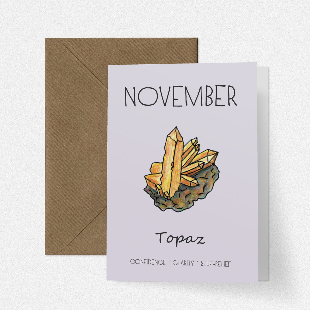 November Birthstone Topaz Illustration | Birthday | New Baby Card - Cherry Pie Lane