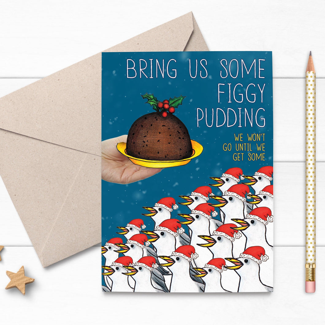 Figgy Pudding Seagull Christmas Card - Cherry Pie Lane