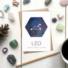 Load image into Gallery viewer, LEO Star Sign Constellation Galaxy Illustration | Birthday | New Baby Card - Cherry Pie Lane
