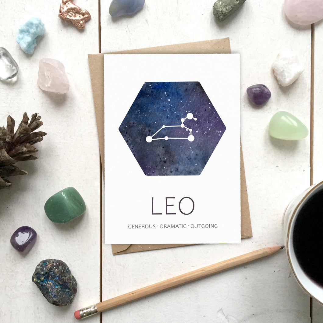 LEO Star Sign Constellation Galaxy Illustration | Birthday | New Baby Card - Cherry Pie Lane