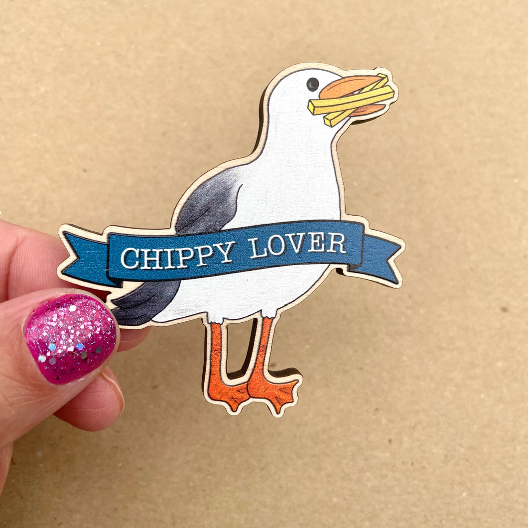 Chippy Lover Wooden Seagull Magnet