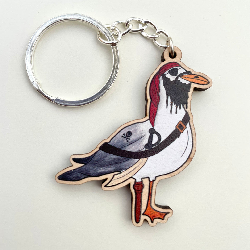 Wooden Pirate Seagull Keyring