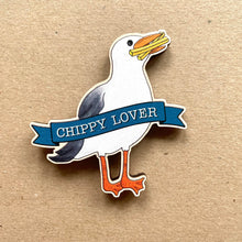 Load image into Gallery viewer, Chippy Lover Wooden Seagull Magnet
