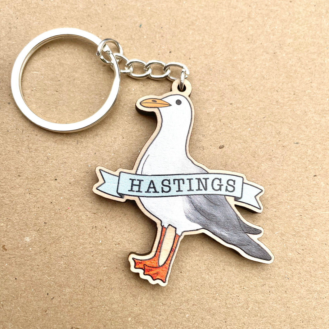 Wooden Hastings Seagull Keyring