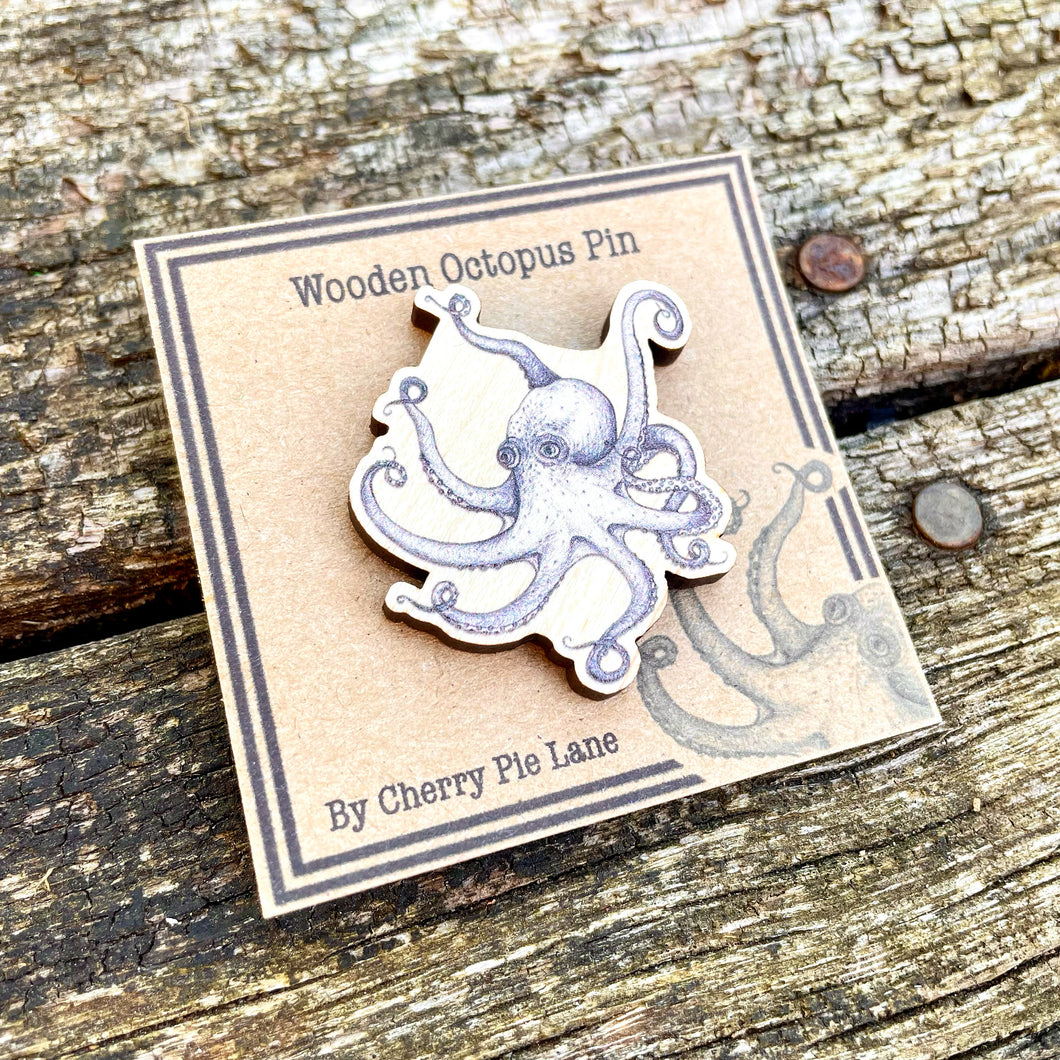 Wooden Octopus Pin