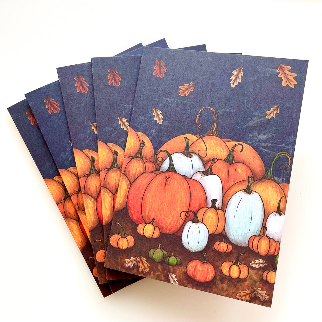 Set of FIVE A6 Folded Pumpkin Illustration Notecards
