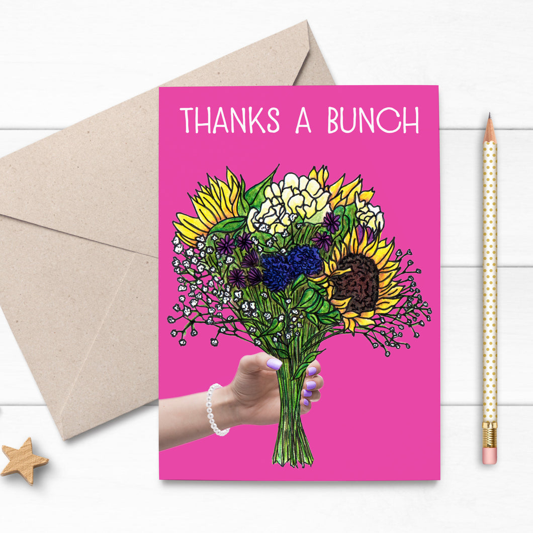 THANKS A BUNCH Floral Bouquet Illustration Card - Cherry Pie Lane