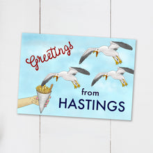 Load image into Gallery viewer, Funny Seagull Hastings Postcard - Cherry Pie Lane
