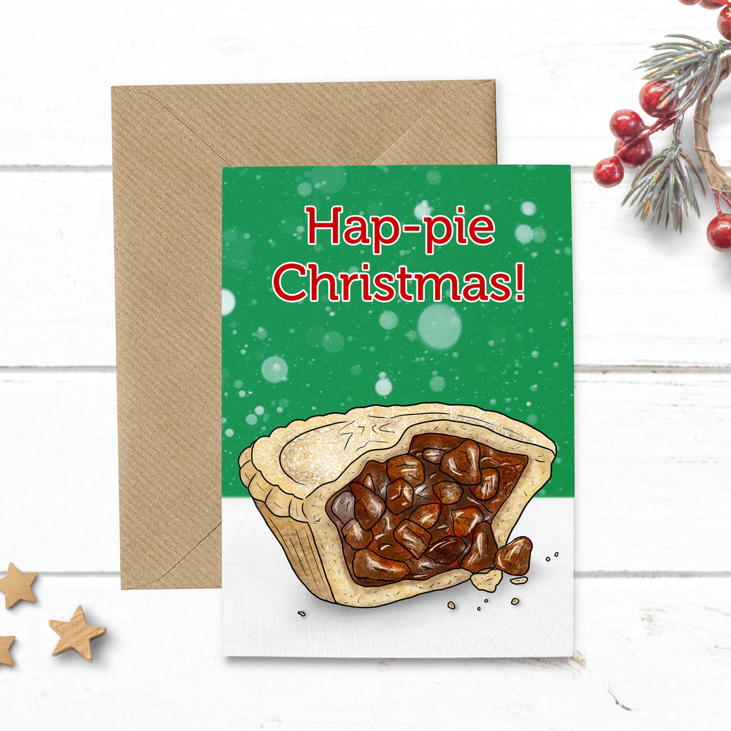 Funny Hap-pie Christmas Mince Pie Card - Cherry Pie Lane