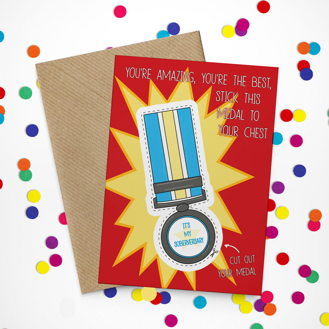 Soberversary Medal Congratulations Card - Cherry Pie Lane
