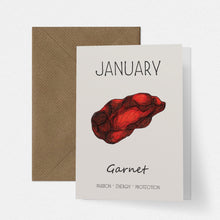 Load image into Gallery viewer, January Birthstone Garnet Illustration | Birthday | New Baby Card - Cherry Pie Lane

