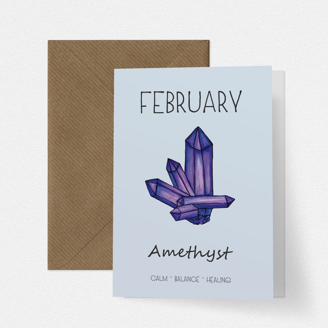 February Birthstone Amethyst Illustration | Birthday | New Baby Card - Cherry Pie Lane