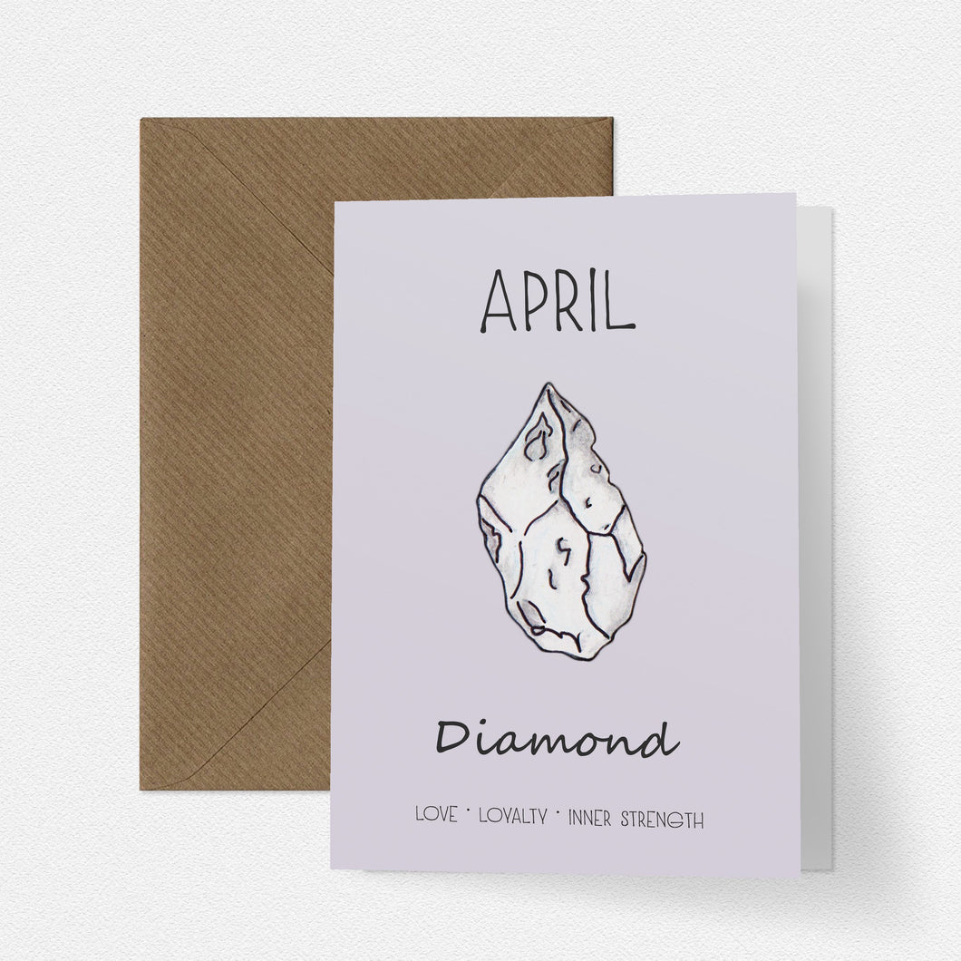 April Birthstone Diamond Illustration | Birthday | New Baby Card - Cherry Pie Lane