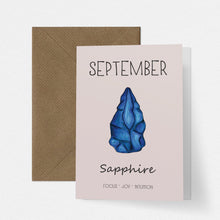 Load image into Gallery viewer, September Birthstone Sapphire Illustration | Birthday | New Baby Card - Cherry Pie Lane
