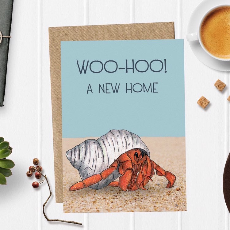 Funny Hermit Crab Illustration New Home Congratulations Card - Cherry Pie Lane