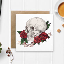 Load image into Gallery viewer, Skull And Rose Tattoo Style &#39;Dad&#39; Fathers Day Card - Cherry Pie Lane
