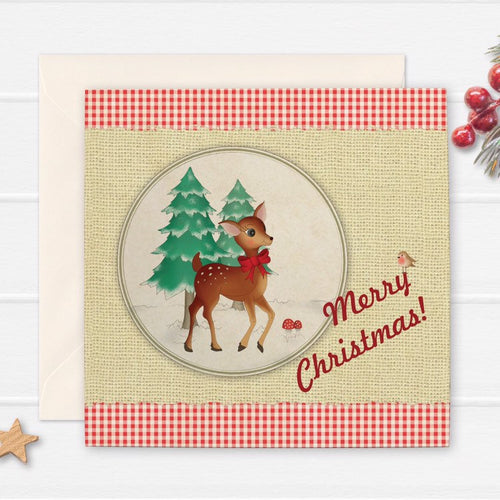 Retro Style Festive Deer Christmas Card - Cherry Pie Lane