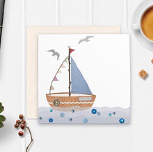 Load image into Gallery viewer, Seaside Sailboat Greetings Card - Cherry Pie Lane
