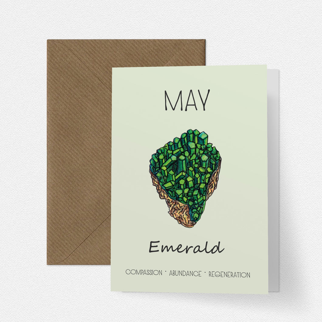 May Birthstone Emerald Illustration | Birthday | New Baby Card - Cherry Pie Lane