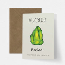 Load image into Gallery viewer, August Birthstone Peridot Illustration | Birthday | New Baby Card - Cherry Pie Lane
