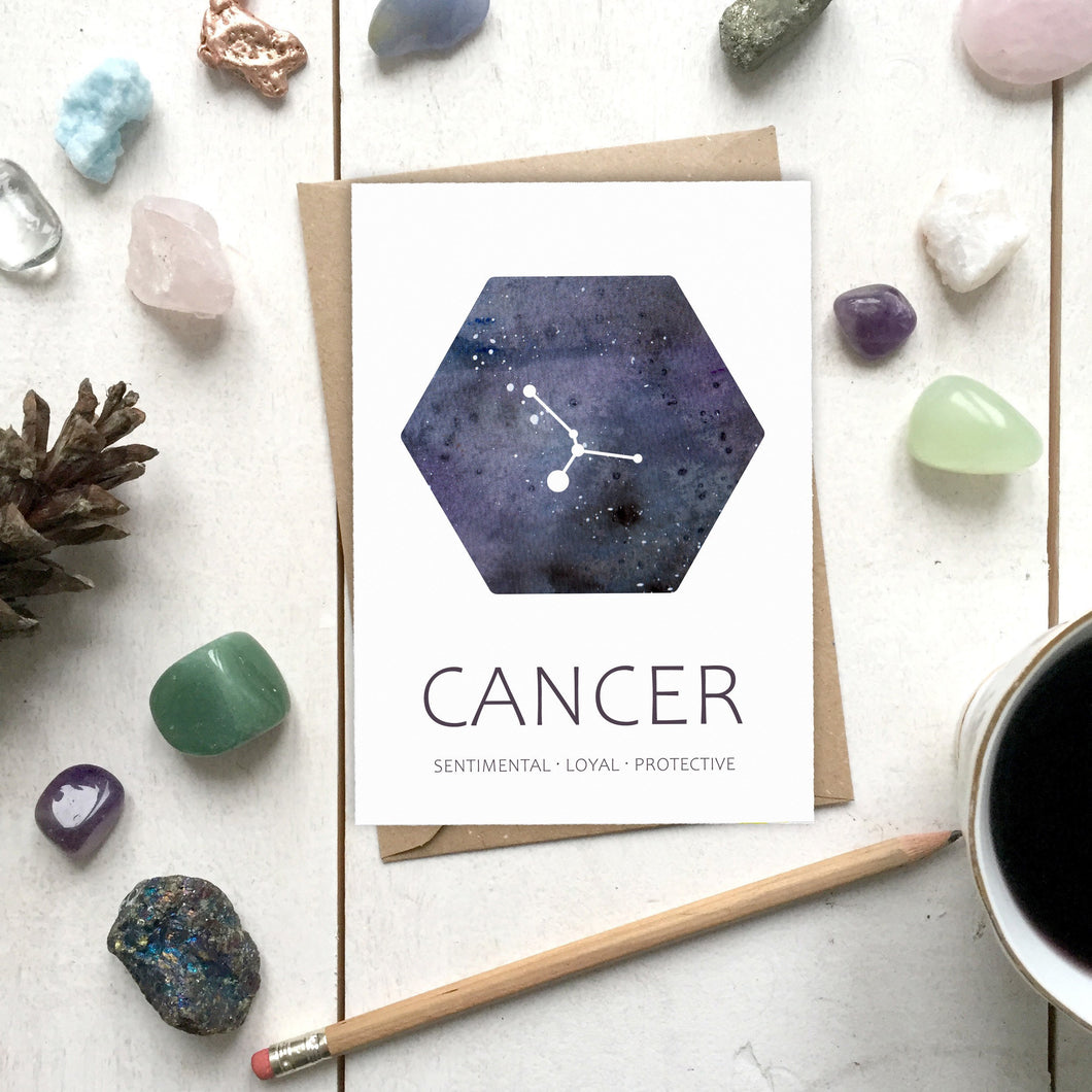 CANCER Star Sign Constellation Galaxy Illustration | Birthday | New Baby Card - Cherry Pie Lane