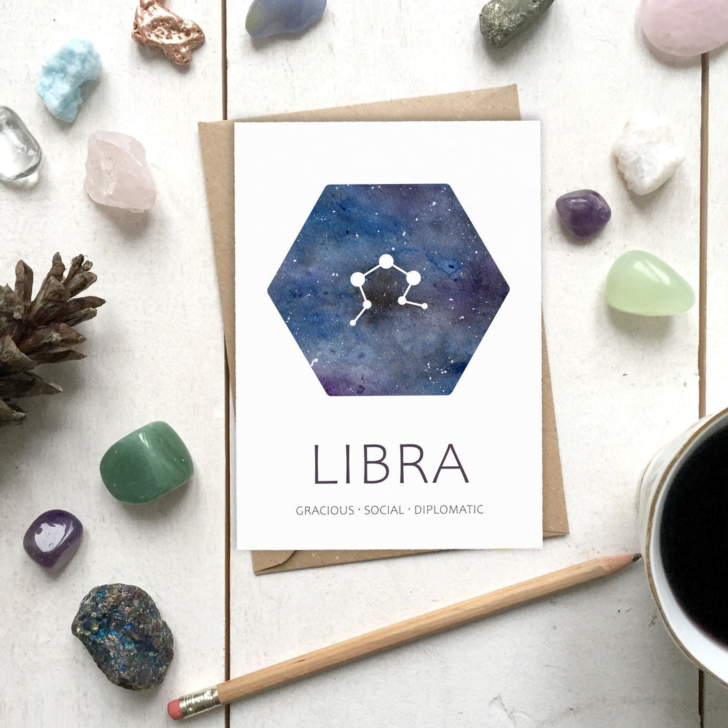 LIBRA Star Sign Constellation Galaxy Illustration | Birthday | New Baby Card - Cherry Pie Lane