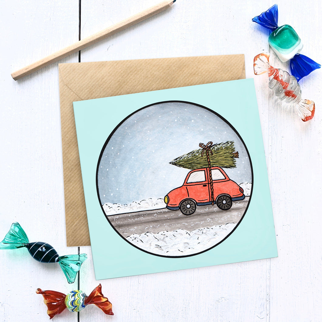 Driving home for Christmas Illustrated Christmas Card - Cherry Pie Lane