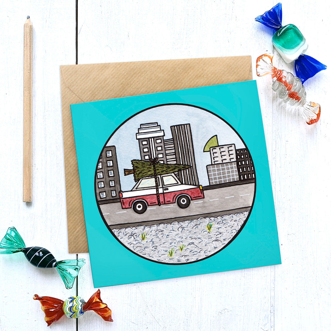 Christmas in the City Illustrated Christmas Card - Cherry Pie Lane
