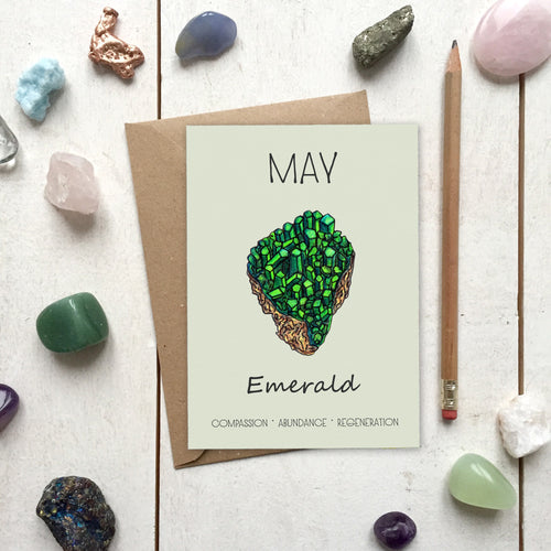 May Birthstone Emerald Illustration | Birthday | New Baby Card - Cherry Pie Lane