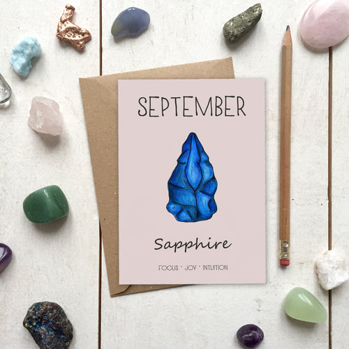 September Birthstone Sapphire Illustration | Birthday | New Baby Card - Cherry Pie Lane