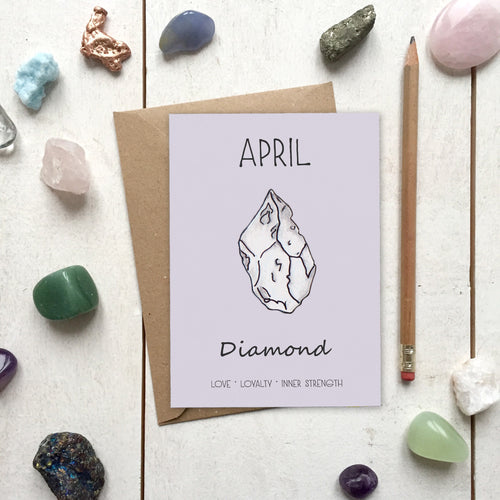 April Birthstone Diamond Illustration | Birthday | New Baby Card - Cherry Pie Lane
