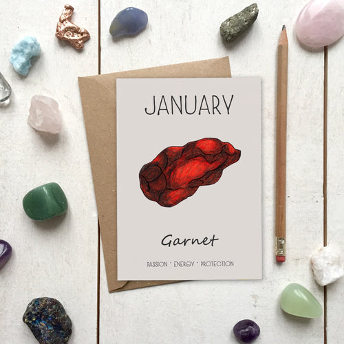 January Birthstone Garnet Illustration | Birthday | New Baby Card - Cherry Pie Lane
