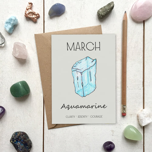 March Birthstone Aquamarine Illustration | Birthday | New Baby Card - Cherry Pie Lane