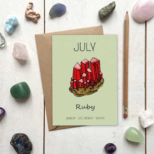 July Birthstone Ruby Illustration | Birthday | New Baby Card - Cherry Pie Lane