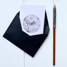 Load image into Gallery viewer, Set of SIX A7 Folded Moon Illustration Notecards - Peace, Love, Hope - Cherry Pie Lane
