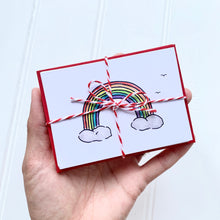 Load image into Gallery viewer, Set of SIX A7 Folded Rainbow Illustration Notecards - Cherry Pie Lane
