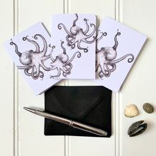 Load image into Gallery viewer, Set of SIX A7 Folded Octopus Illustration Notecards - Cherry Pie Lane
