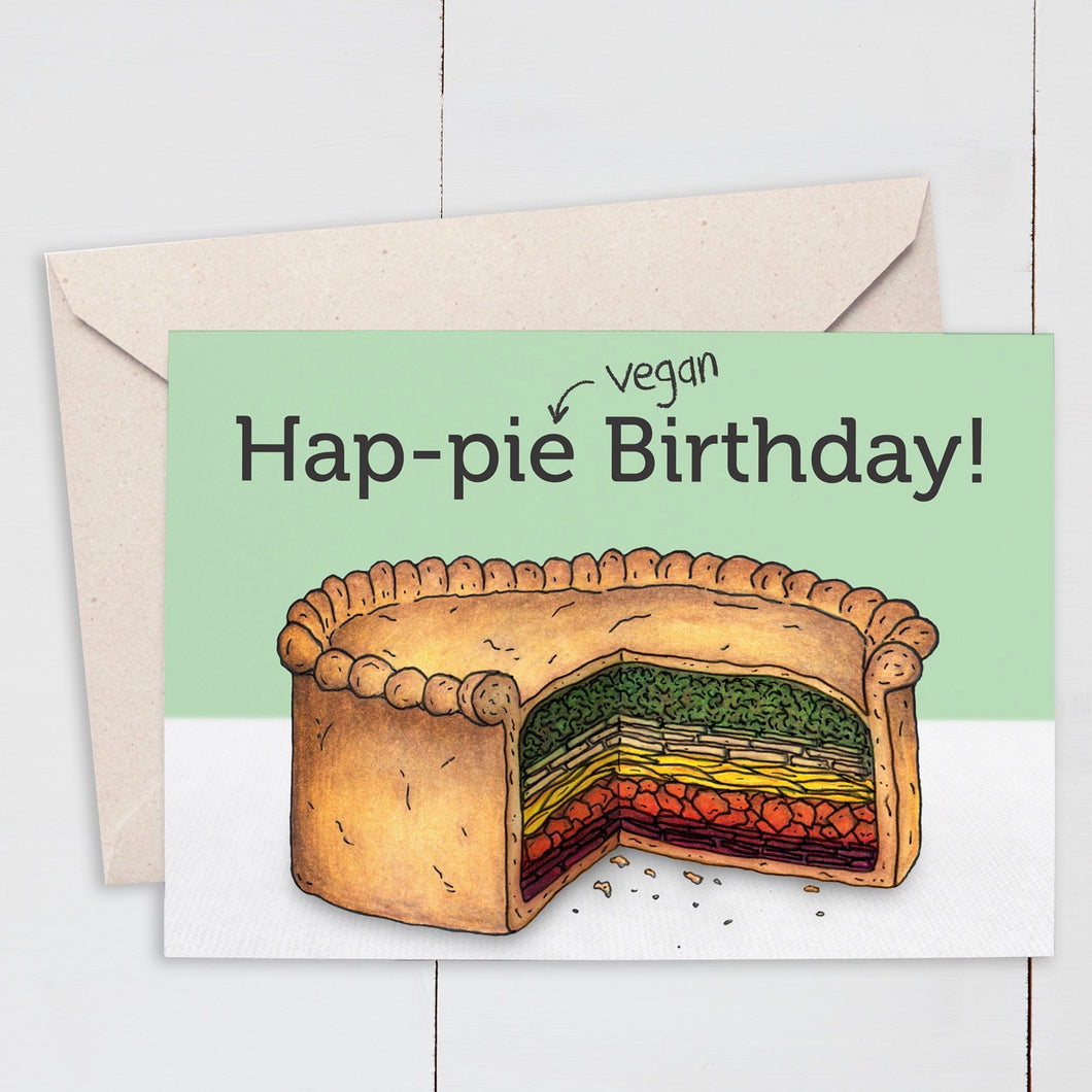Funny Vegan Rainbow Pie Birthday Card - Cherry Pie Lane