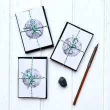 Load image into Gallery viewer, Set of SIX A7 Folded Moon Illustration Notecards - Peace, Love, Hope - Cherry Pie Lane
