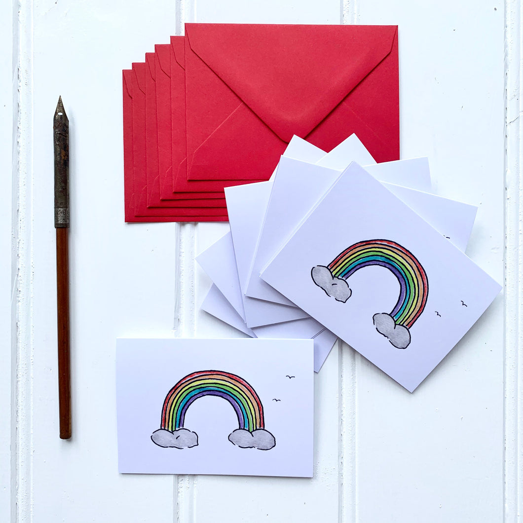 Set of SIX A7 Folded Rainbow Illustration Notecards - Cherry Pie Lane