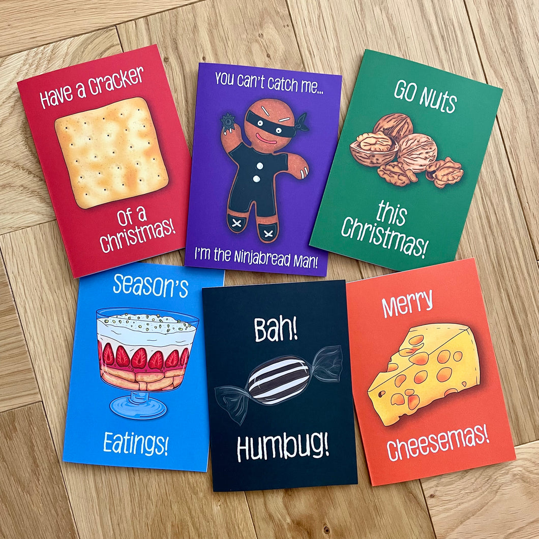 Set of Six Foody Christmas Cards - Cherry Pie Lane