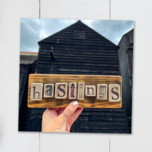 Load image into Gallery viewer, Hastings Net Huts Wooden Sign Postcard - Cherry Pie Lane
